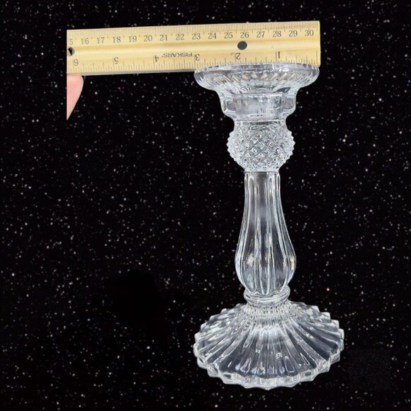 1980s Clear Crystal Diamond Point Candle Stick Holder Set 2 Candle Holder VTG - Picture 6 of 15